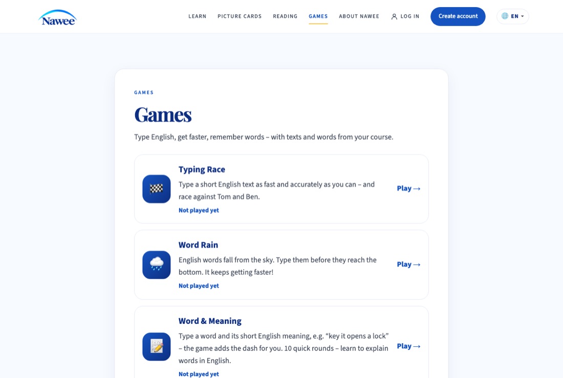 The games section of nawee.net